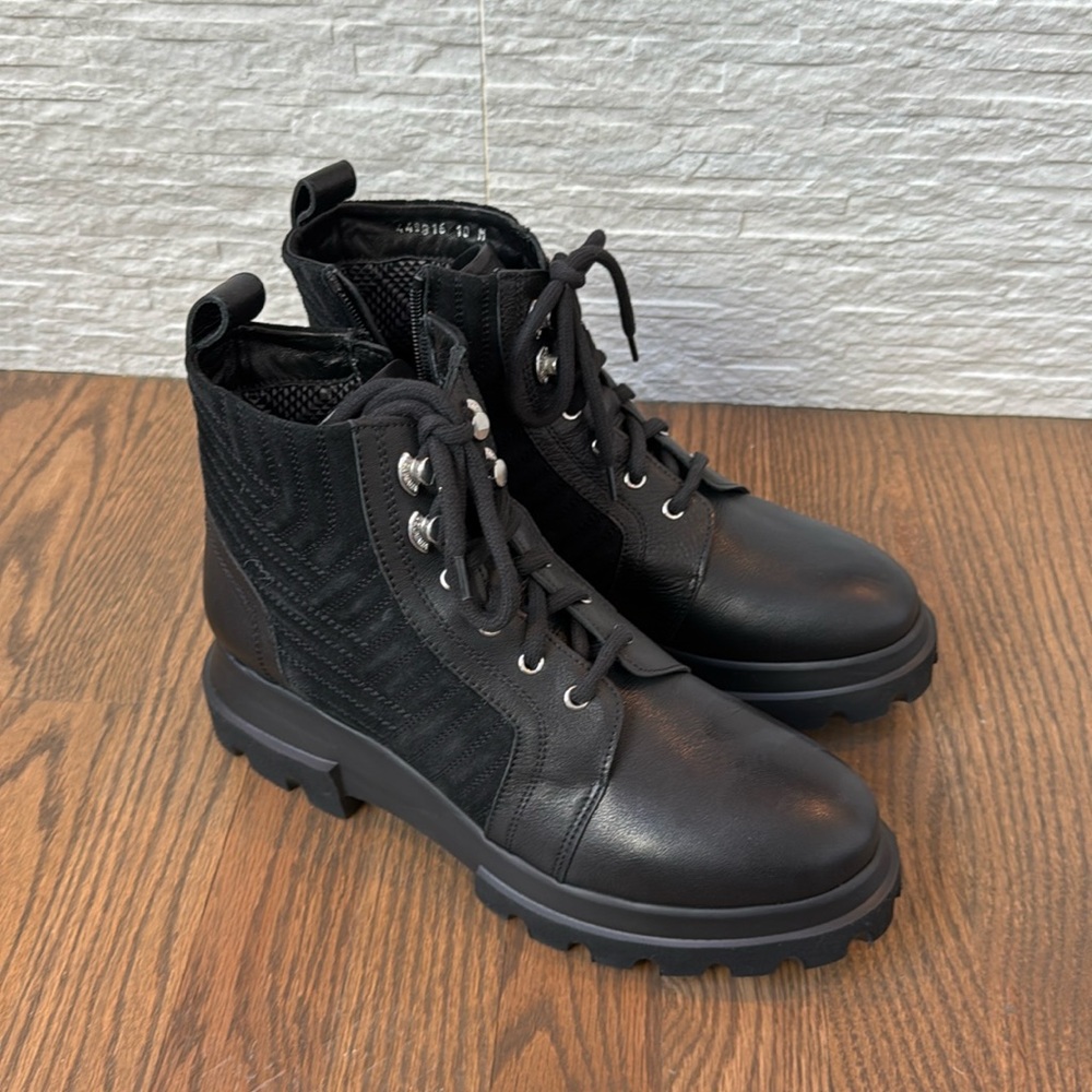 Aquatalia Black Side Zip Combat Boots Size 10